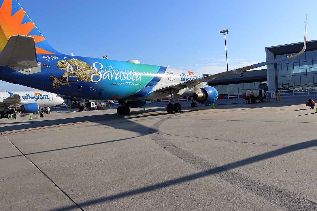 Allegiant Air celebrates the opening of Concourse A at Sarasota-Bradenton International Airport with a custom wrap on one of its aircraft.