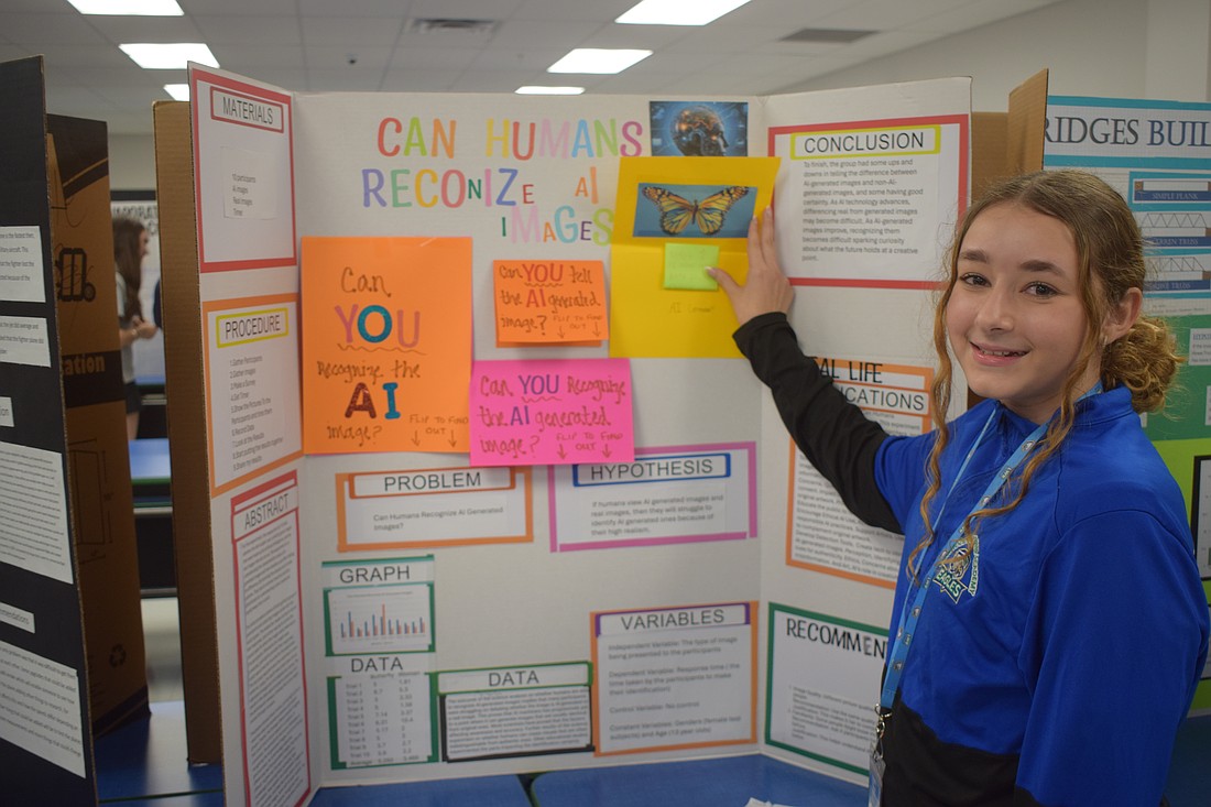 Lakewood Ranch Preparatory Academy eighth grader Wrenn Pevzner tested people to see whether they could distinguish the difference between a real photo and one that was generated by artificial intelligence for her science fair project.