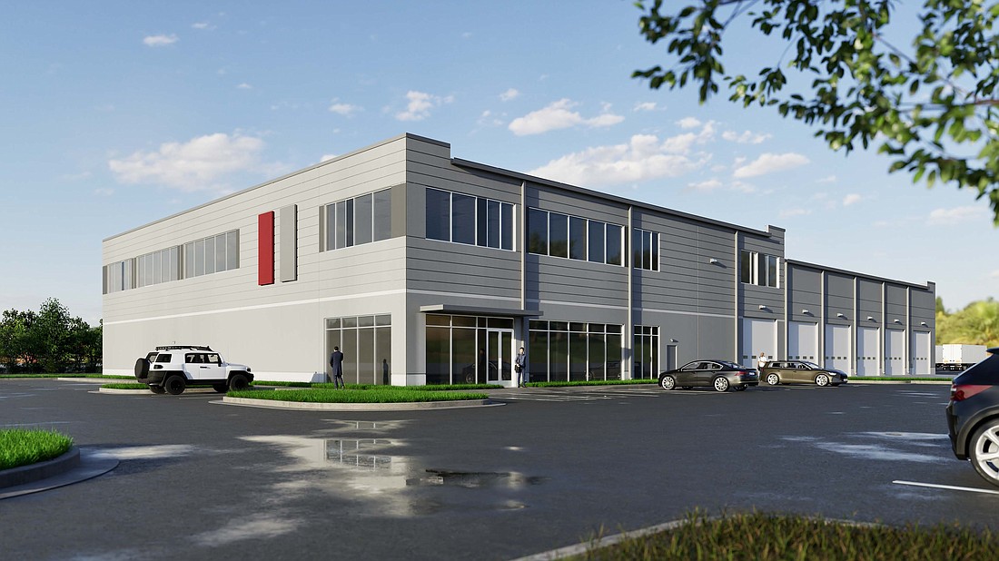 A rendering of the main building at the proposed Daimler Coaches North America pre-delivery inspection and service center in West Jacksonville.