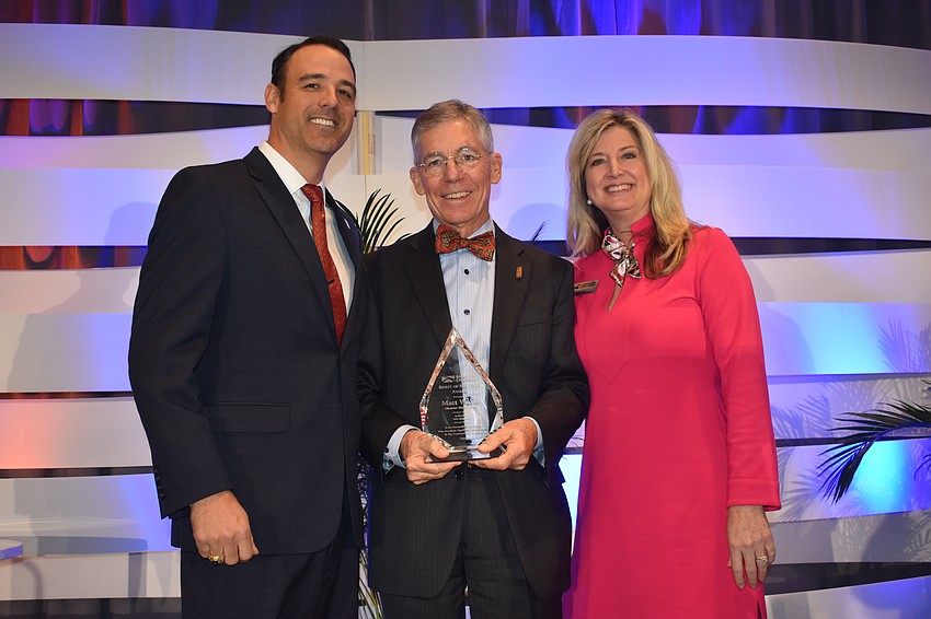 Sarasota Chamber chair Joe Hembree, Observer Media Group president and CEO Matt Walsh and Sarasota Chamber president Heather Kasten.