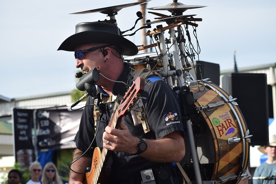 Marc Dobson, the "One Man Band," roamed around the Manatee County Fairgrounds while playing a variety of instruments Jan. 18, 2025.