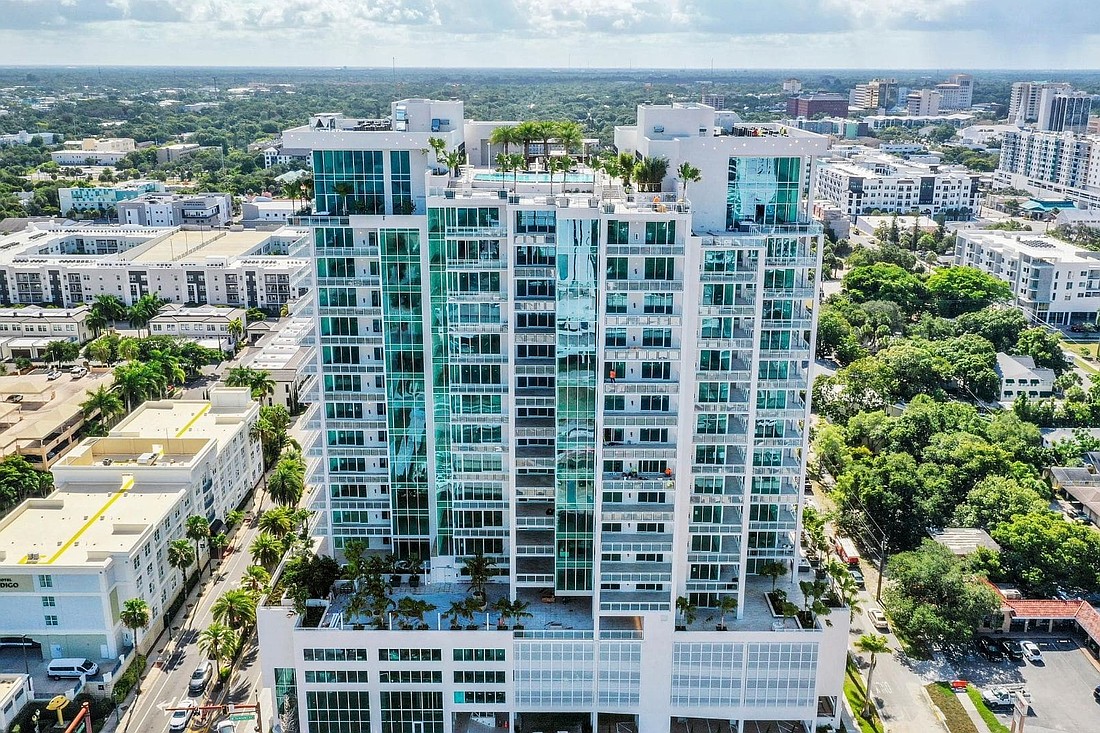 The 18-story BLVD Sarasota condominium tower in downtown Sarasota completed construction in September 2020.