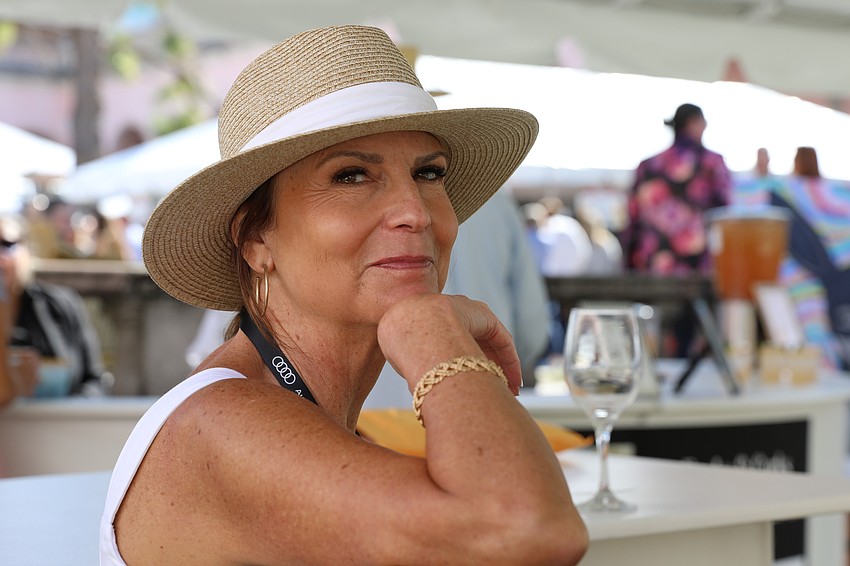 Karen Barnacle takes a break from the momentum for a moment.