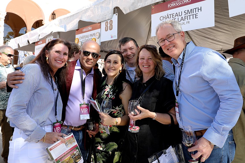 Colleen Shoemaker, Dilip Mathew, Kiley and Carson Turner, Cindy Adams and Brad Shoemaker enjoy a day at Forks & Corks.