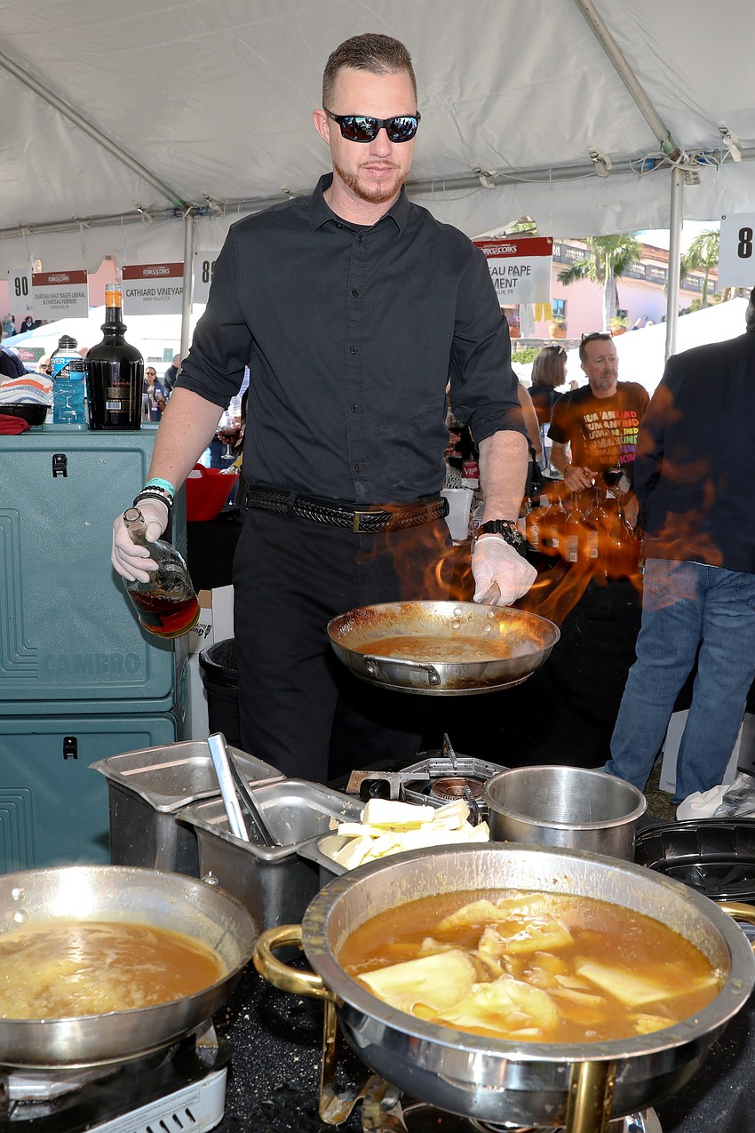 Sean Cotter adds Gran Gala liqueur to flame up his flambe.