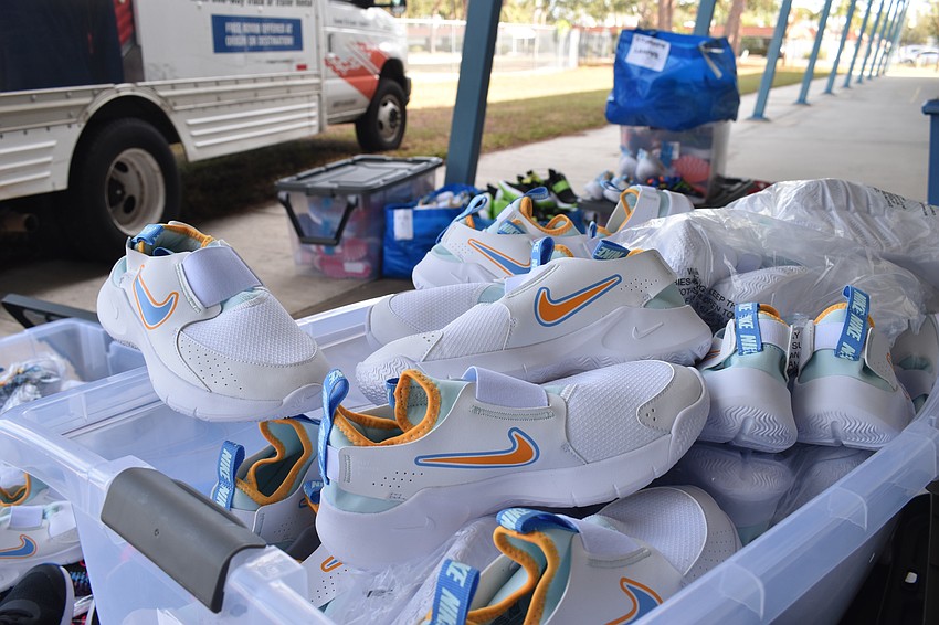 Shoes await distribution to students.