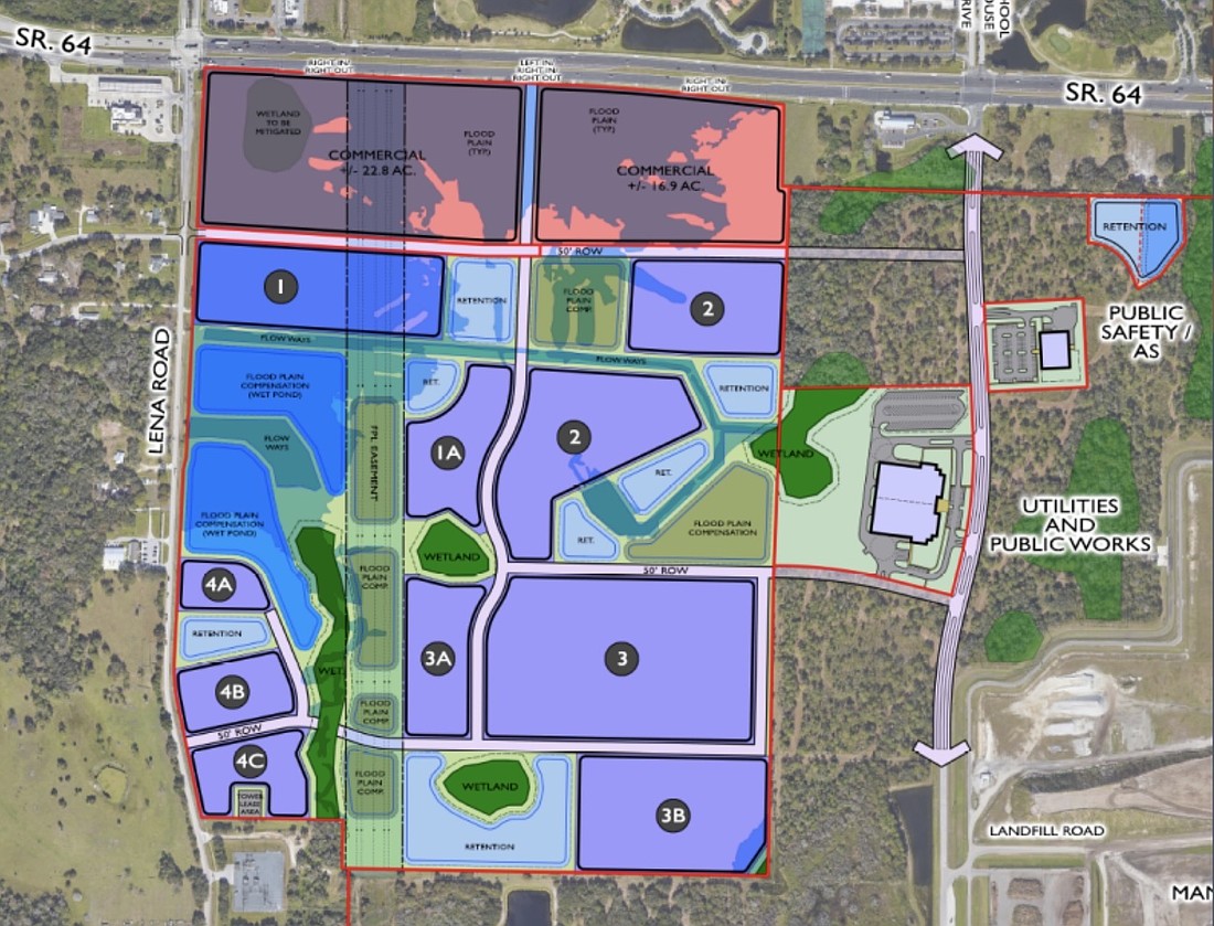 Commissioner Tal Siddique presents a rendering Jan. 28 of possible uses for the property that include facilities for Public Works, Natural Resources, Utilities, Animal Services and the Manatee County Sheriff's Office.
