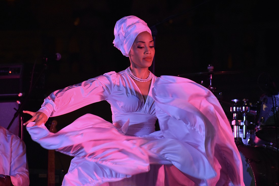 Maria Cruz dances in the performance by Bomba Yemayá.
