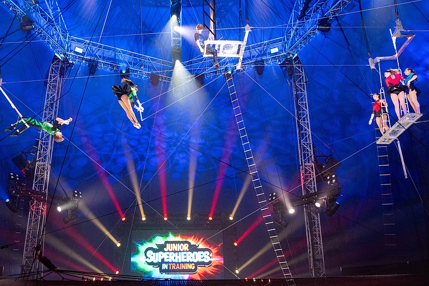 The students of Circus Arts Conservatory perform for the crowd.