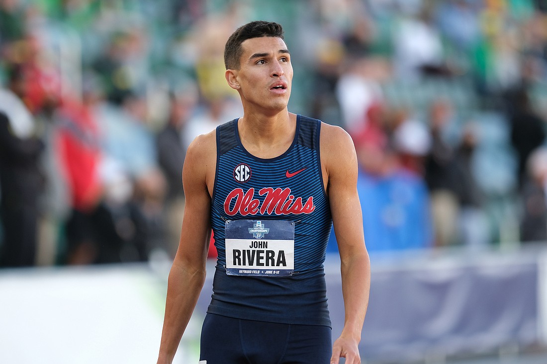 John Rivera Jr., now signed to the Brooks Beast Track Club, is ranked in the top 50 in the world in the 800-meter. Here he is at the 2021 NCAA Division 1 Outdoor Championships, where he placed fifth in the 800-meter (1:48.45).