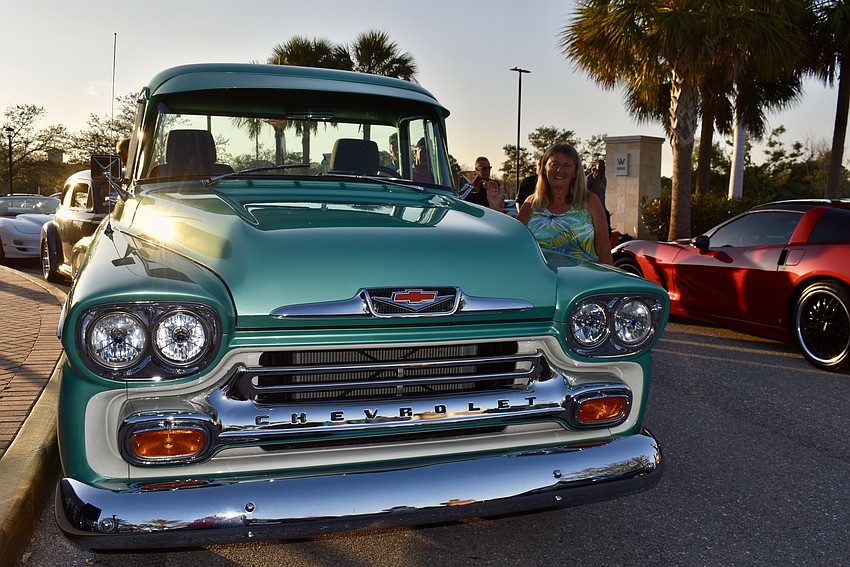 An antique Chevrolet pickup truck parks along Main Street at Lakewood Ranch for the Classic Car Show.