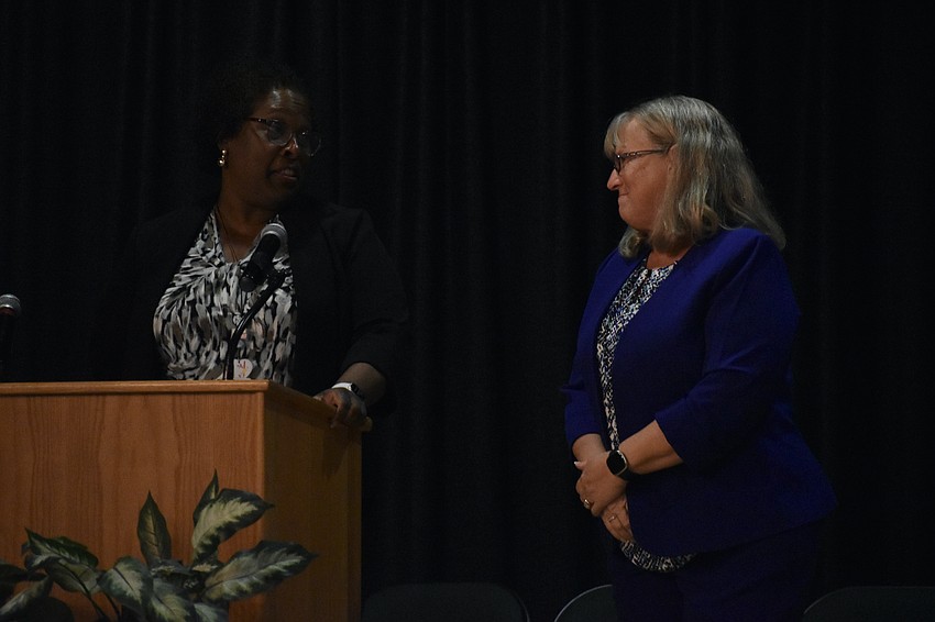 Assistant Principal Tammy Miles-Brown praises the efforts of Principal Susan Nations.