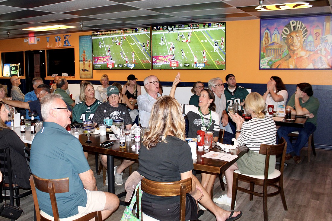 Philly fans cheer on the Eagles on Sunday at Guppy's Longboat Key.