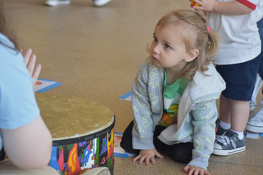 Luca Seward checks out the drum activity.