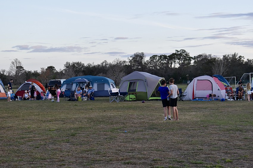 About 130 people are sleeping in tents Feb. 15 for the annual Community Campout in Greenbrook Adventure Park.