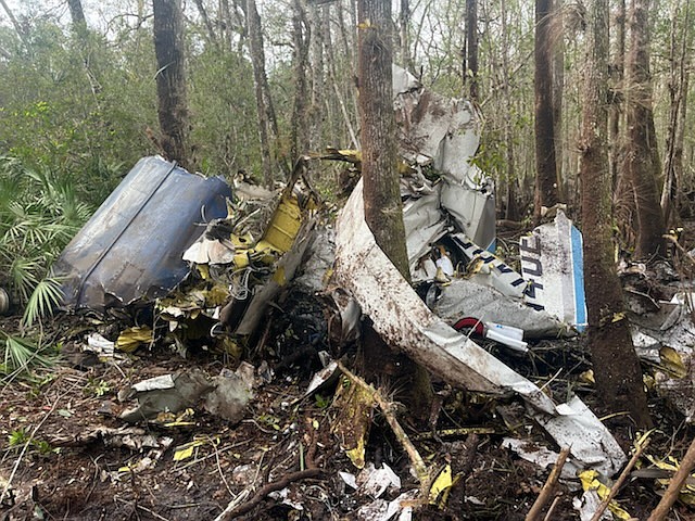 Wreckage of a 2012 Cessna 208 Caravan that crashed in a wooded area of Flagler County, killing the pilot. Photo courtesy of Flagler County Sheriff's Office.