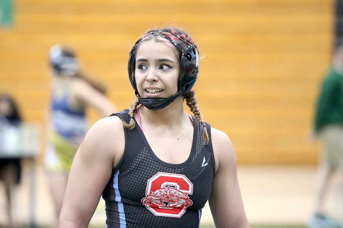 Seabreeze's Sofia James placed third at the district wrestling tournament to advance to regionals. Two days later she placed fourth in her weight class at the state weightlifting championships. Photo by Brent Woronoff