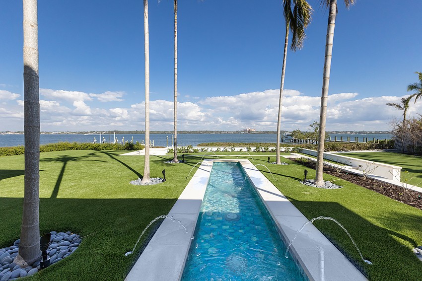 A water feature overlooks Little Sarasota Bay at Crystal Waters.
