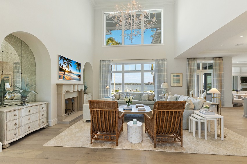 Living room overlooking Little Sarasota Bay at the $31.5 million Crystal Waters estate.