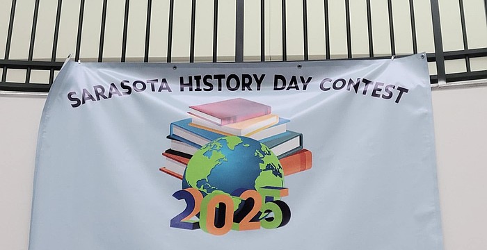 A sign at Selby Library announces the Sarasota History Day Contest.