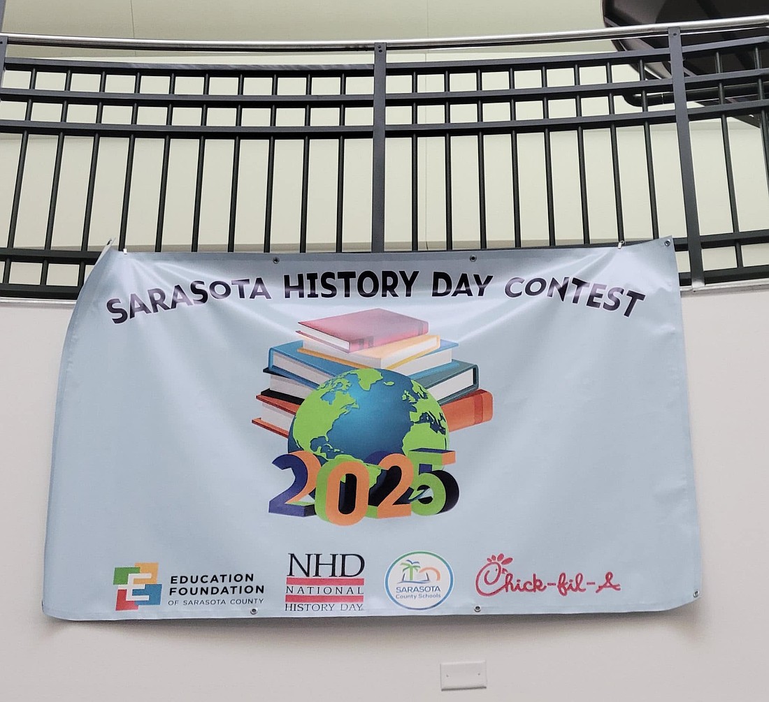A sign at Selby Library announces the Sarasota History Day Contest.