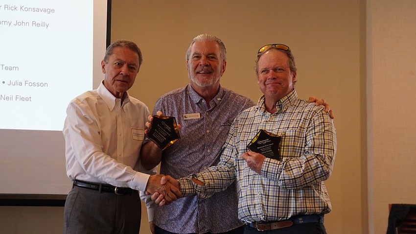 H. Joseph Reiser recognizes Longboat Key Club Managing Director Rick Konsavage and Director of Agronomy John Reilly for their work after the hurricanes.