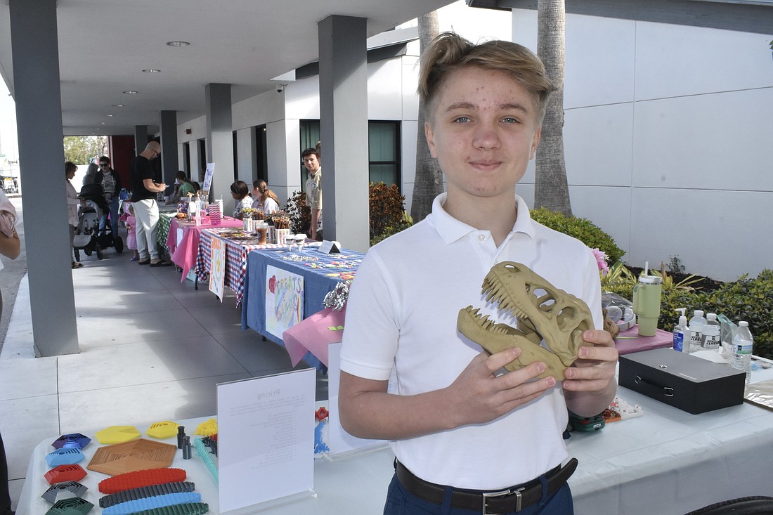 Mikhail Tolstov, 13, sold items he printed using his 3D printer. His models come from a site called MakerWorld, where they are authorized for sale, and he uses them to model his own, or sell them as they are.