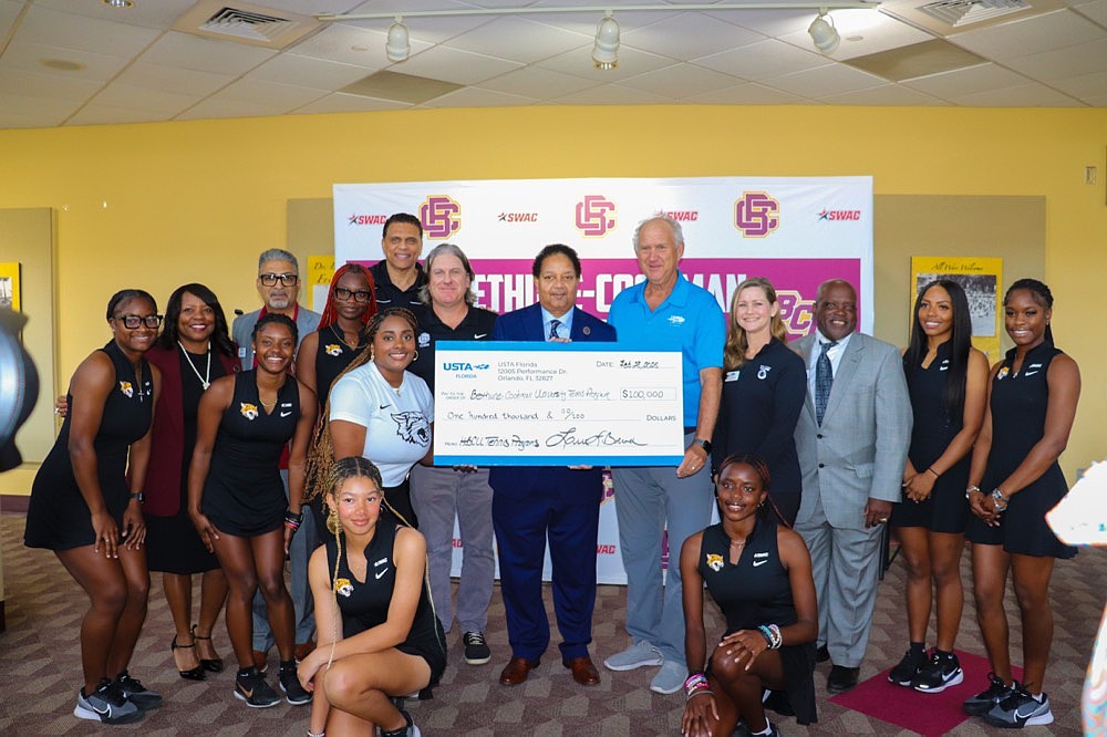 USTA Florida officials present check to B-CU Tennis. Courtesy photo