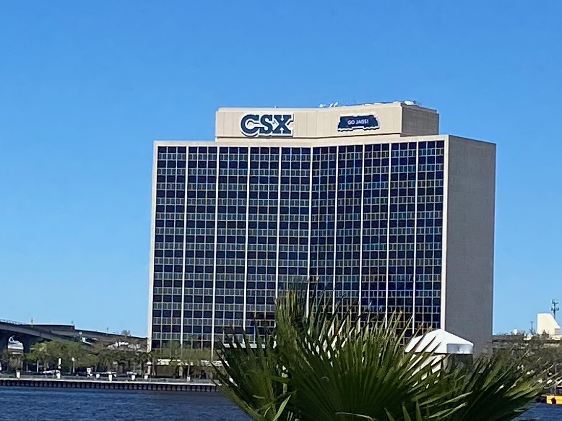 The new CSX headquarters signs are digital boards featuring technology that allows them to change colors and display moving images.