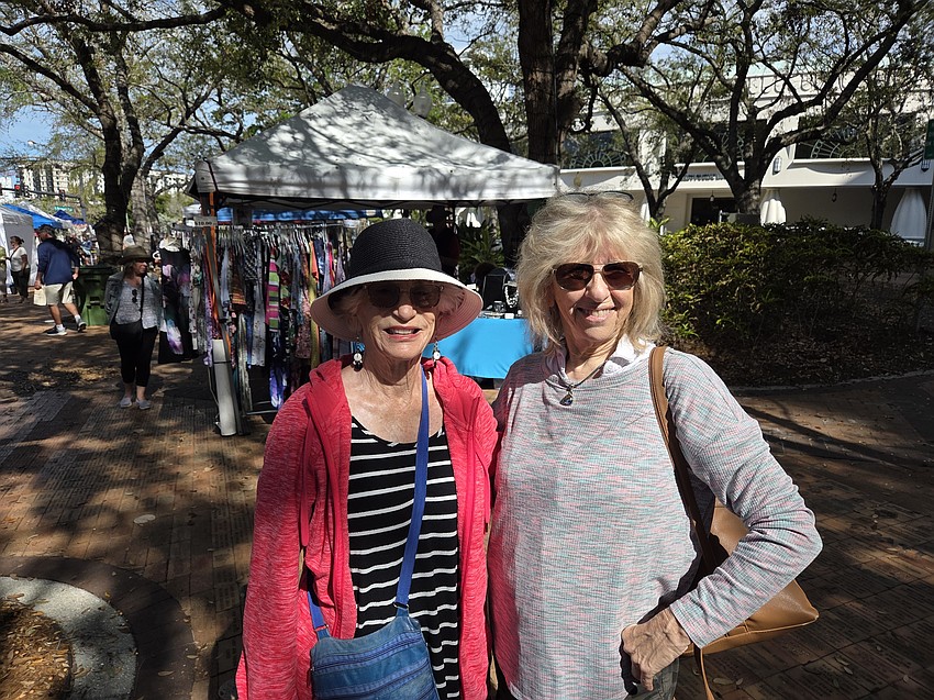 Judy Bryant, left, of Bradenton and Bonnie Kissan, of Sarasota, enjoy the morning at Selby Five Points Park.