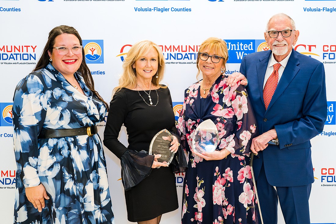 Courtney Edgcomb, president and CEO of the Community Foundation and United Way of Volusia-Flagler Counties (left) with Annual Celebration of Philanthropy honorees Jill Simpkins, Nadine King and L. Gale Lemerand. Courtesy photo