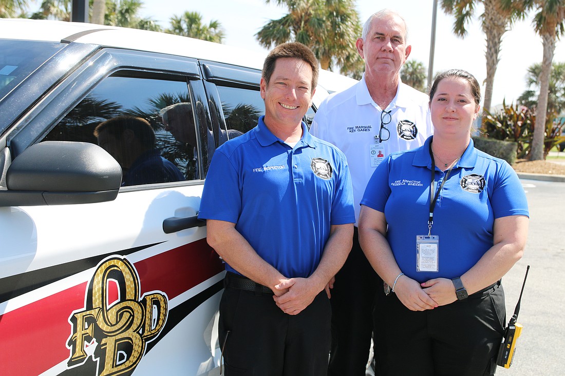 Ormond Beach Fire Capt. Michael Rannie, Fire Marshall Ken Gaines and Fire Inspector Rebecca Whidden. Photo by Jarleene Almenas