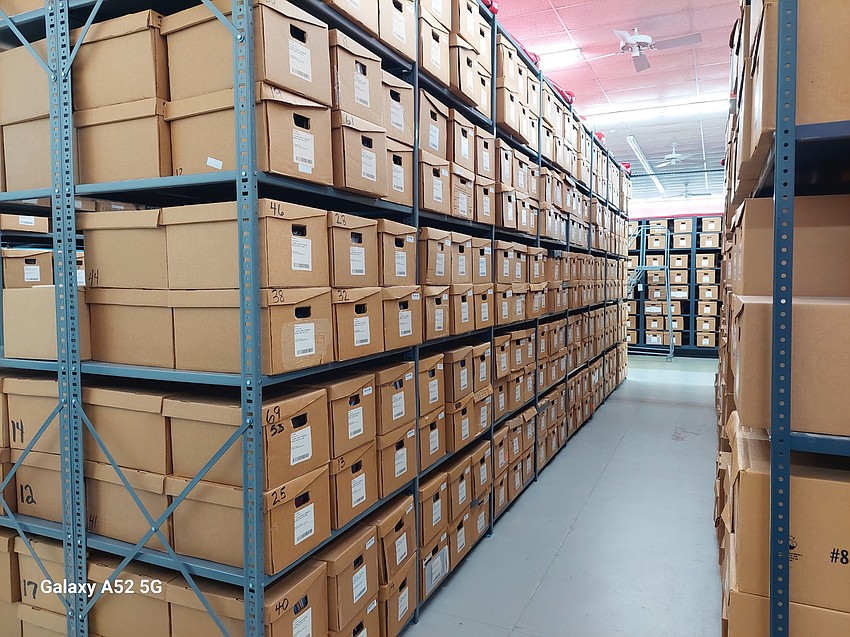 Inside the current overcrowded storage facility for the Sarasota County Clerk of Court and County Comptroller office.