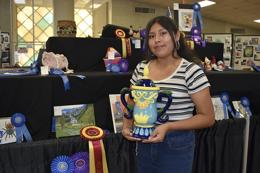 Sarasota High School senior Briseyda Montiel-Torres won first place in her division as well as the best in show award in the fair's art exhibition. She spent two to four months on the project.


