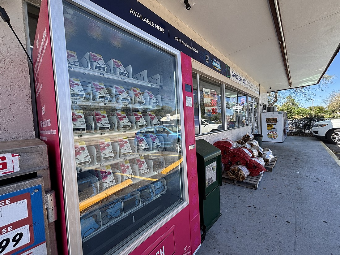 The Narcan vending machine is located outside of the Grocery Box convenience store at 448 S. Yonge St. Photo by Jarleene Almenas