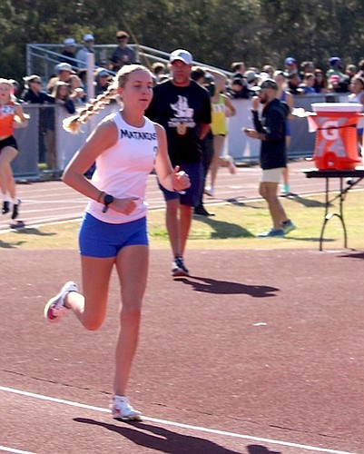 Freshman Peyton Cerasi has broken Matanzas school records in the 1,600- and 3,200-meter races this month. Courtesy photo