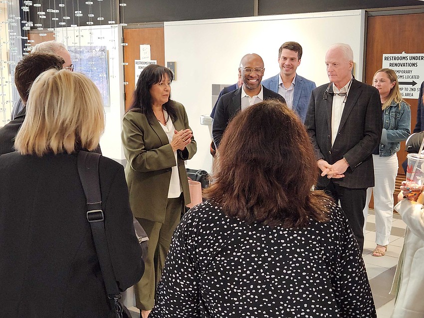 Sarasota Performing Arts Foundation CEO Tania Castroverde Moskalenko speaks with supporters following Monday's hearing before the Sarasota City Commission. Sarasota Performing Arts Foundation CEO Tania Castroverde Moskalenko speaks with supporters following Monday's hearing before the Sarasota City Commission.