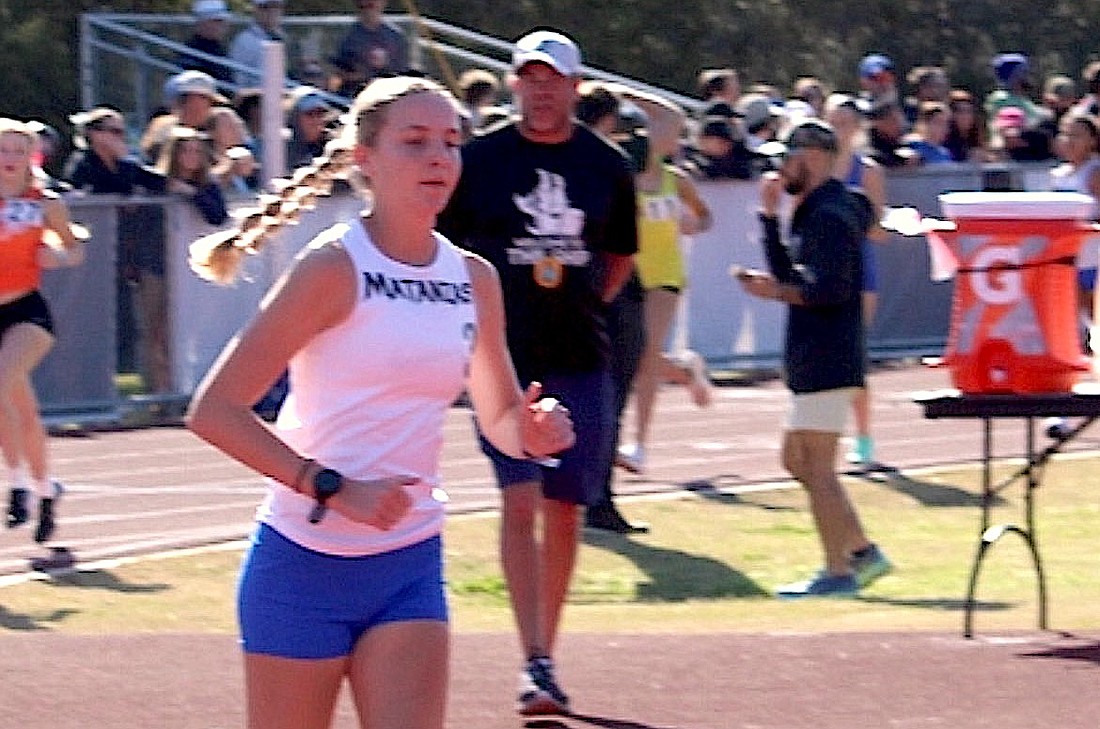 Freshman Peyton Cerasi broke Matanzas school track records in the 1,600- and 3,200-meter races this month. Courtesy photo