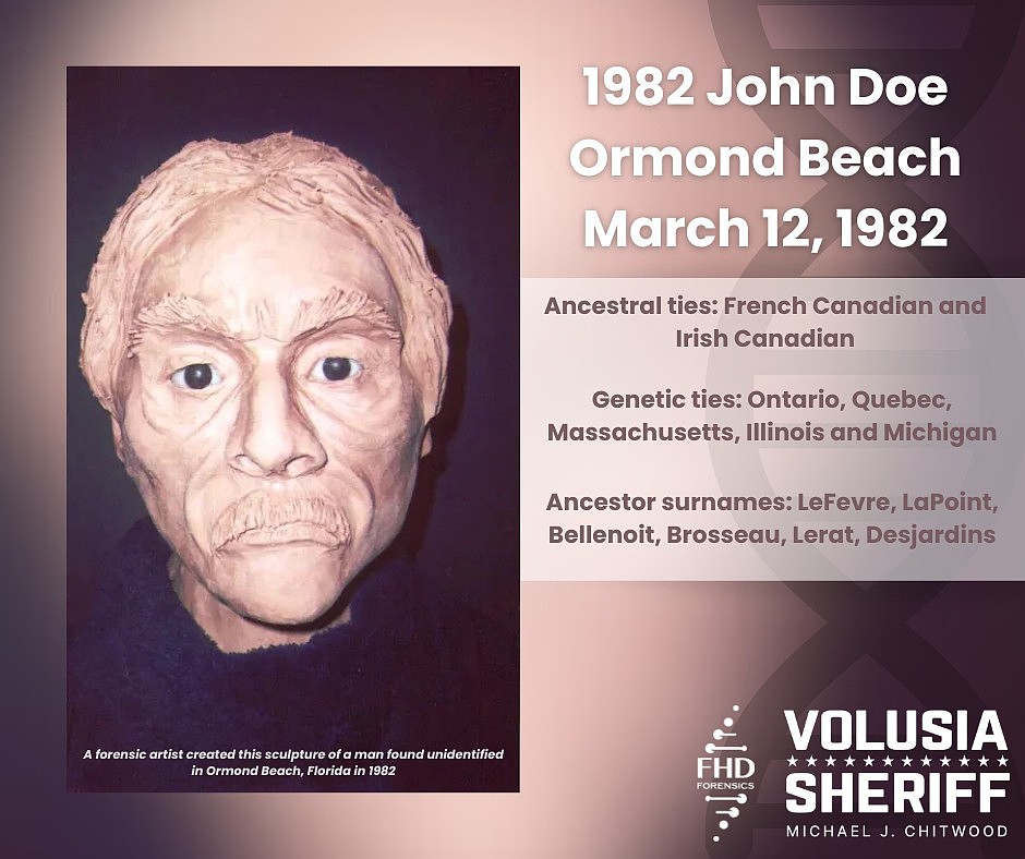 A forensic artist created this sculpture of a man found unidentified in Ormond Beach in 1982. Courtesy of the Volusia Sheriff's Office/Facebook