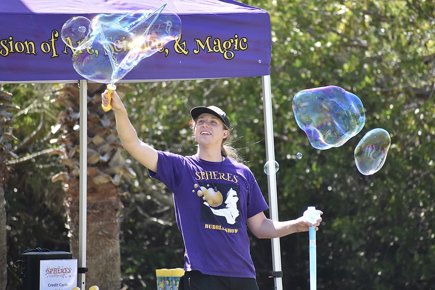 America's Got Talent star Blaise Ryndes creates giant bubbles.