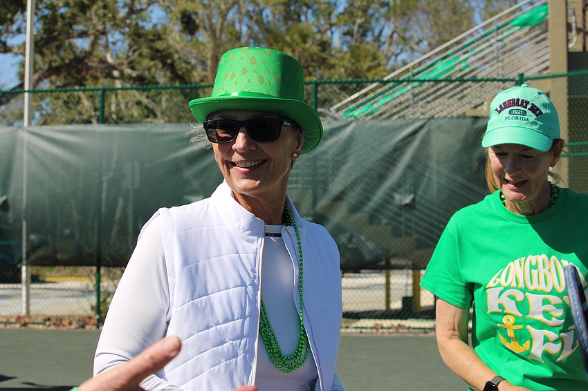 Friends of Tennis board member Jackie Gibbins keeps up the tempo as the women's end-of-season party.