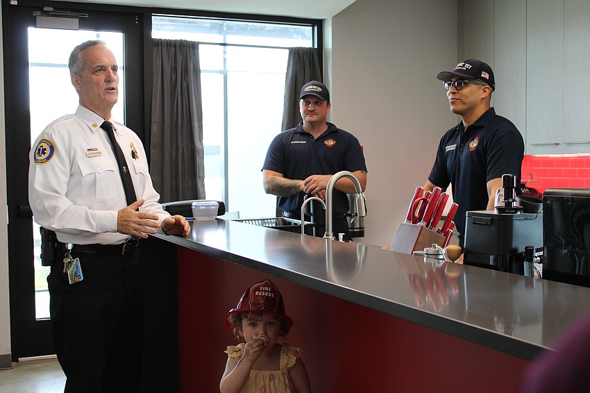 Chief Paul Dezzi leads a tour of Station 92 at its first open house since the 2021 rebuild.