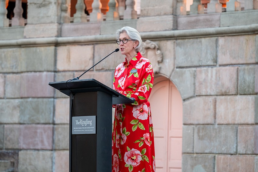 The Ringling Board Chair Meg Hausberg welcomes attendees.