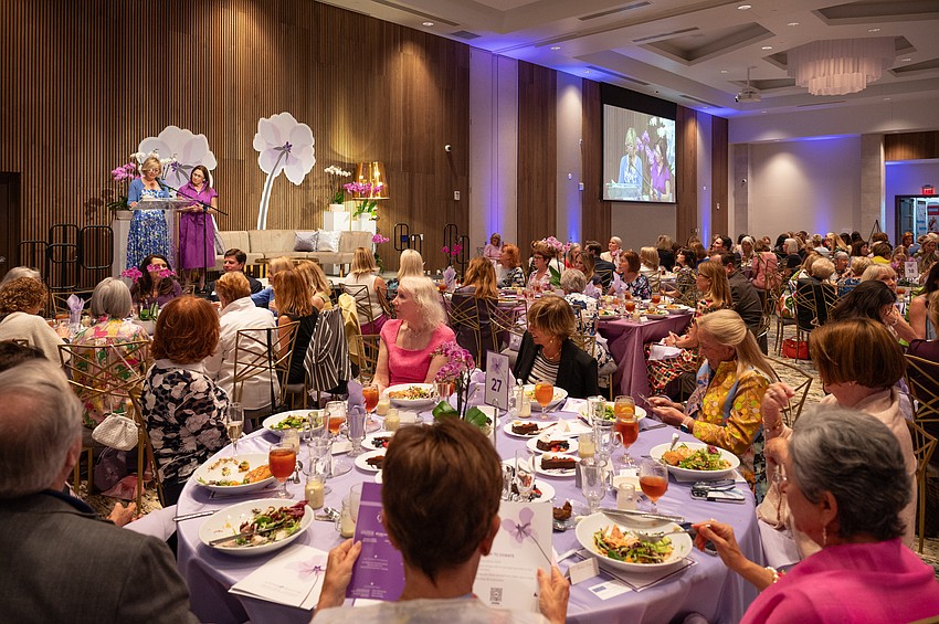 Co-Chairs Audrey Stewart and Barbara Rodkin begin the program