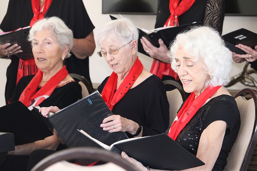 Marilyn Bobrin, Jane Goodman and Jo Bellezza harmonize.