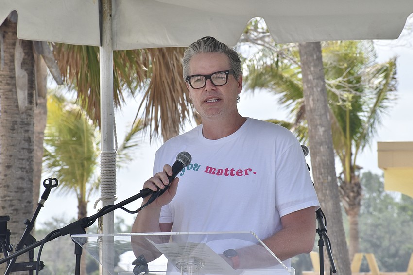 Phillip Lanham, CEO of Gulf Coast Community Foundation, offers a speech.
