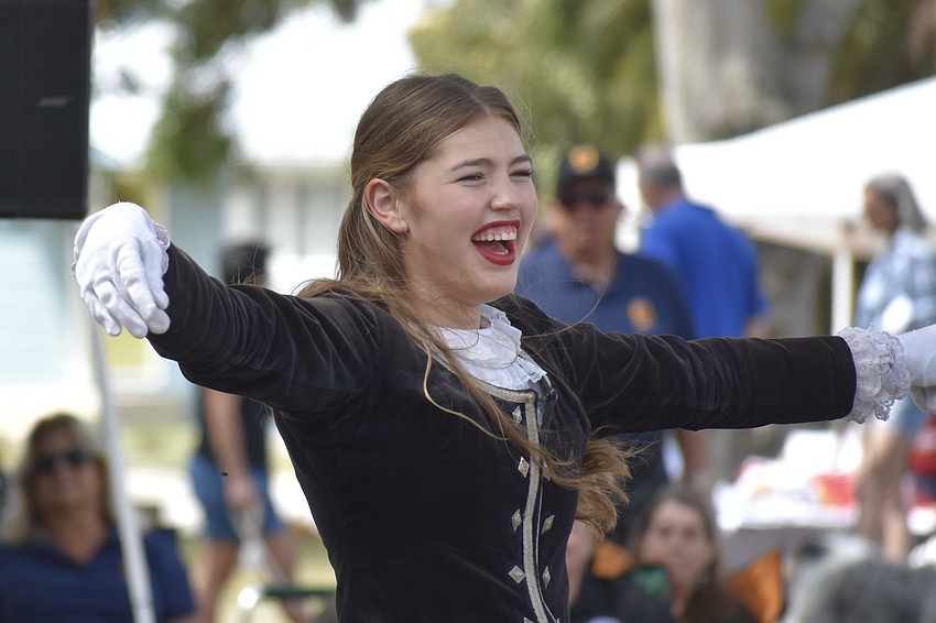 10th grader Addie Ross of the Riverview High School Kiltie Band dances.