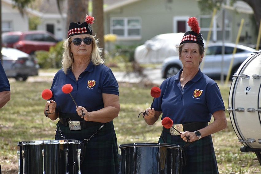 Pam Gates and Penny Durham of Lion Rampant Pipe and Drum perform for attendees.
