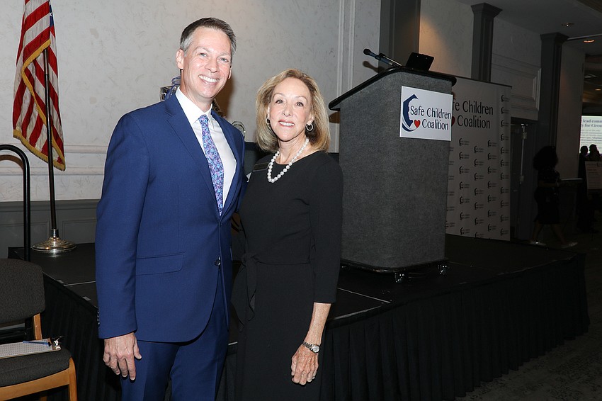 Fundraiser Joe Girvan wieth Deb Kabinoff at the Safe Children Coalition's third annual Giving Breakfast.