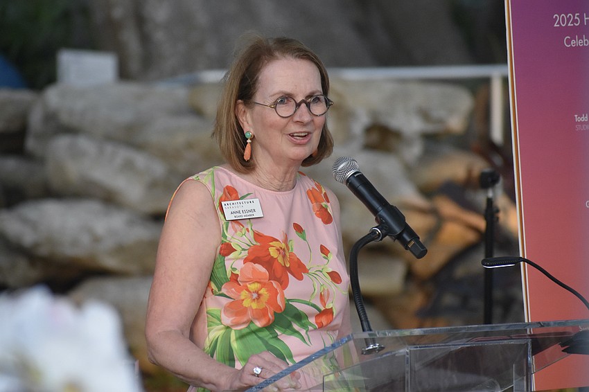 Architecture Sarasota Board Chair Anne Essner gives a speech.